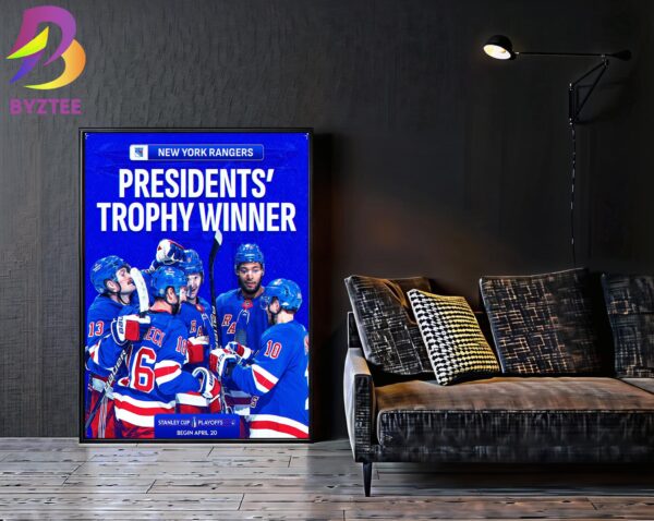 New York Rangers Presidents Trophy Winner Stanley Cup Playoffs 2024 NHL Home Decor Poster Canvas