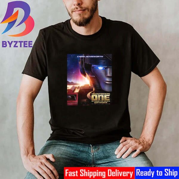 Official Character Poster Chris Hemsworth As Orion Pax Optimus Prime in Transformers One Witness The Origin Unisex T-Shirt