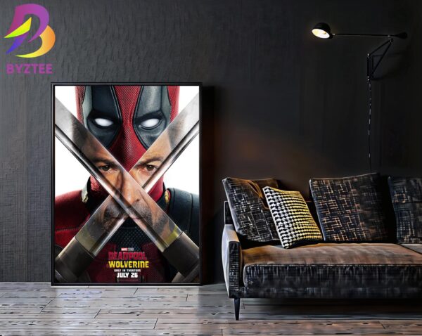 Official Character Poster Wolverine Face On Deadpool Sword Deadpool And Wolverine Ryan Reynolds July 26th 2024 Home Decor Poster Canvas