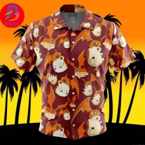 Patamon Digimon For Men And Women In Summer Vacation Button Up Hawaiian Shirt