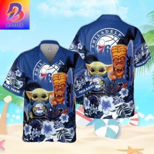 Philadelphia 76Ers Baby Yoda National Basketball 3D Association Tropical Aloha Hawaiian Shirt For Men And Women