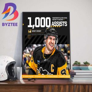 Pittsburgh Penguins Sidney Crosby 14th Player In NHL History To Record 1000 Assists Home Decor Poster Canvas