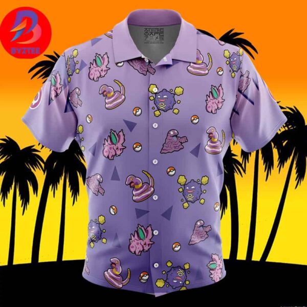 Poison Type Pattern Pokemon For Men And Women In Summer Vacation Button Up Hawaiian Shirt
