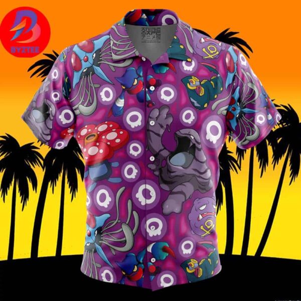 Poison Type Pokemon Pokemon For Men And Women In Summer Vacation Button Up Hawaiian Shirt