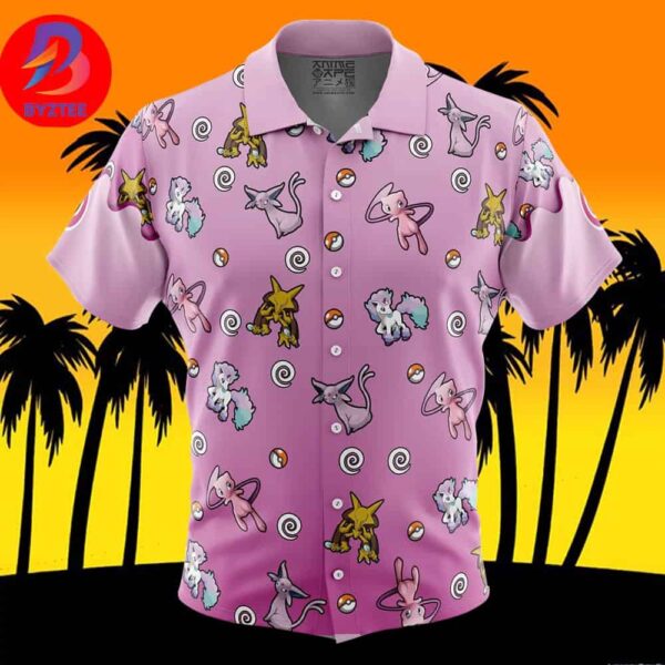 Psychic Type Pattern Pokemon For Men And Women In Summer Vacation Button Up Hawaiian Shirt