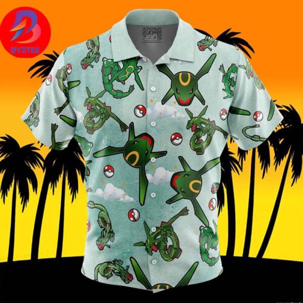 Rayquaza Pattern Pokemon For Men And Women In Summer Vacation Button Up Hawaiian Shirt