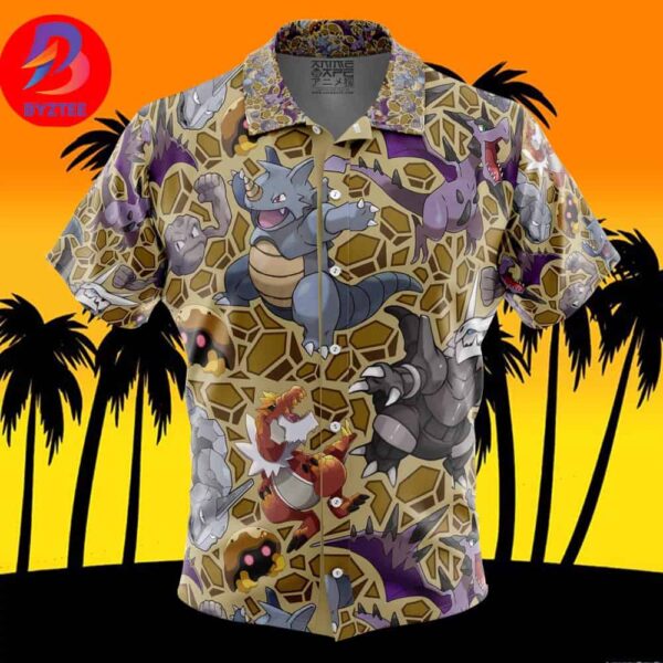 Rock Type Pokemon Pokemon For Men And Women In Summer Vacation Button Up Hawaiian Shirt