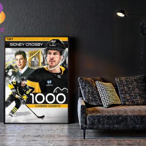 Sidney Crosby Pittsburgh Penguins 1000 Career Assists 14th Player Of All-Time In NHL History Home Decor Poster Canvas