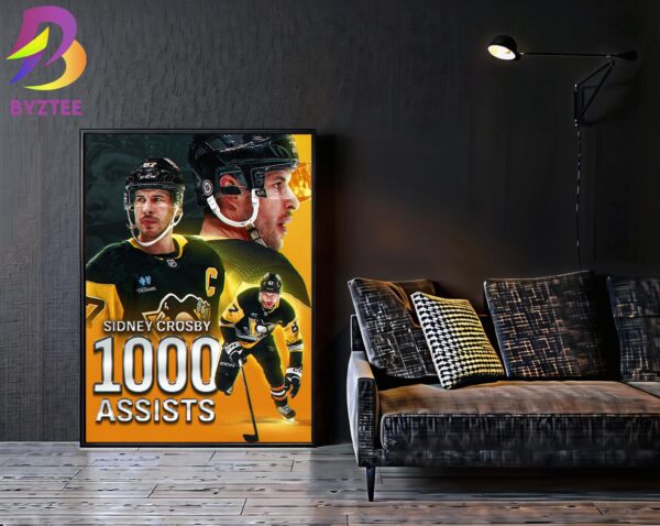Sidney Crosby Pittsburgh Penguins Crosby Becomes Just The 14th Player In NHL History To Reach 1000 Assists Home Decor Poster Canvas