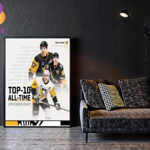 Sidney Crosby Pittsburgh Penguins Top 10 All-Time 1590 Career Points In NHL History Home Decor Poster Canvas