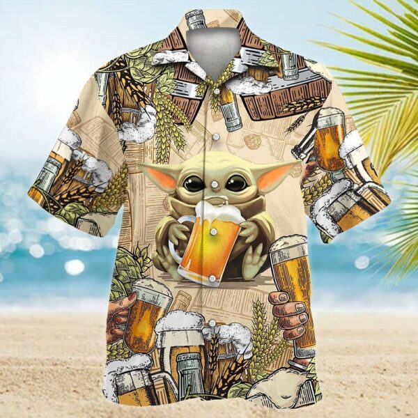 Star Wars Baby Yoda And Beer Gift For Fans Tropical Aloha Hawaiian Shirt For Men And Women