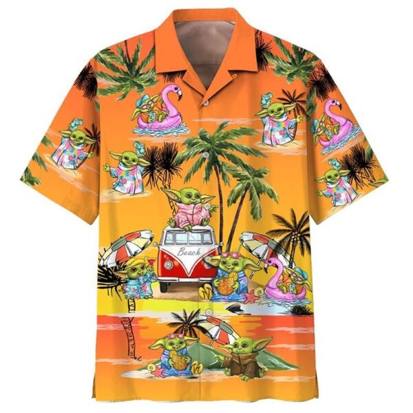 Star Wars Disney Baby Yoda Orange Tropical Aloha Hawaiian Shirt For Men And Women