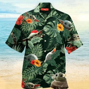 Star Wars Hawaiian Shirt For Men And Women Baby Yoda Grogu Hibiscus Flower Tropical Aloha Hawaiian Shirt For Men And Women