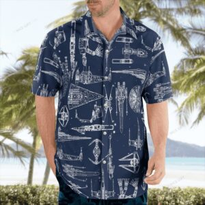 Star Wars Space Ships Motif on Tropical Aloha Hawaiian Shirt For Men And Women