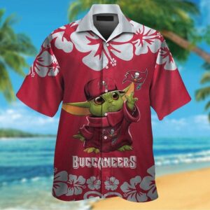 Tampa Bay Buccaneers Baby Yoda Flowers Tropical Aloha Hawaiian Shirt For Men And Women