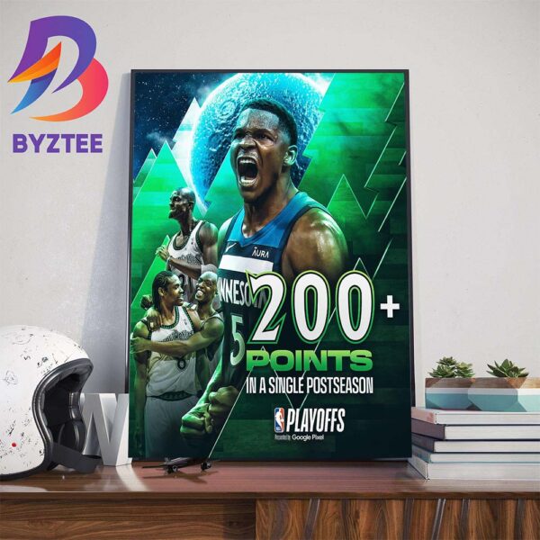 Anthony Edwards Becomes The 4th Player In Minnesota Timberwolves Franchise History To Score 200 Pts In A Single Postseason Wall Decor Poster Canvas