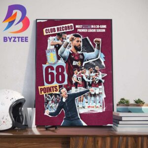 Aston Villa Most Points In A 38-Game Premier League Season Club Record With 68 Points Wall Decor Poster Canvas