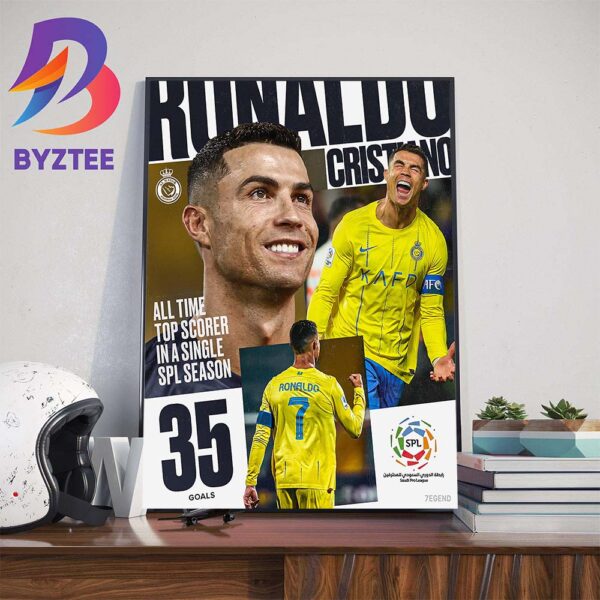 Congratulations To Cristiano Ronaldo Is All-Time Top Scorer In A Single SPL 2023-2024 Season Wall Decor Poster Canvas