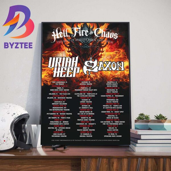 Hell Fire And Chaos The Best Of British Rock And Metal Uriah Heep And Saxon Poster Wall Decor Poster Canvas