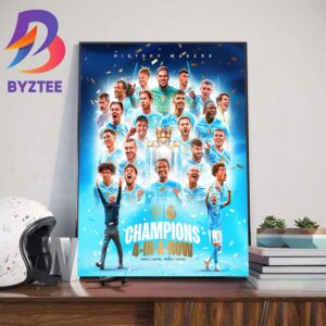 History Makers Manchester City Premier League Champions 4-In-A-Row Wall Decor Poster Canvas