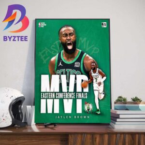 Jaylen Brown Wins The Larry Bird Trophy For 2024 Eastern Conference Finals MVP Wall Decor Poster Canvas