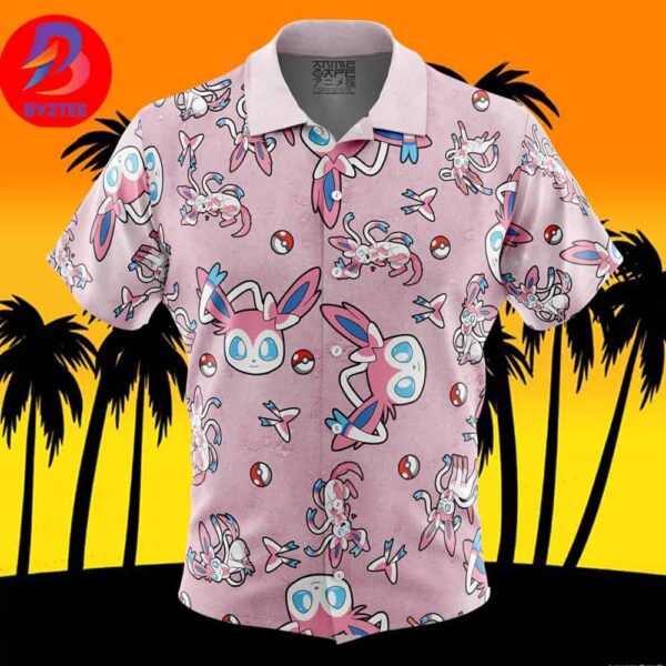 Sylveon Pattern Pokemon For Men And Women In Summer Vacation Button Up Hawaiian Shirt