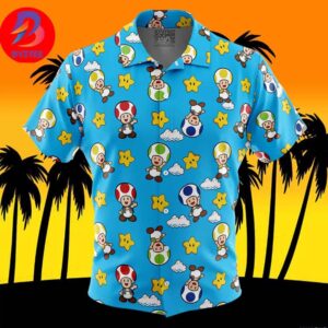 Toad Pattern Super Mario For Men And Women In Summer Vacation Button Up Hawaiian Shirt