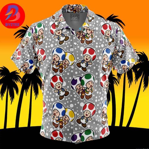 Toad Super Mario Bros For Men And Women In Summer Vacation Button Up Hawaiian Shirt