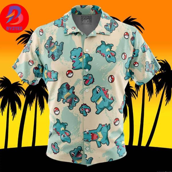Totodile Pokemon For Men And Women In Summer Vacation Button Up Hawaiian Shirt