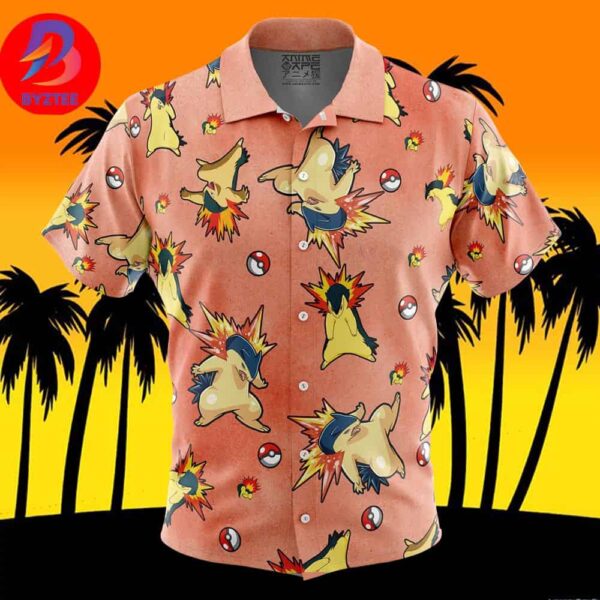 Typhlosion Pattern Pokemon For Men And Women In Summer Vacation Button Up Hawaiian Shirt