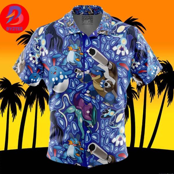 Water Type Pokemon Pokemon For Men And Women In Summer Vacation Button Up Hawaiian Shirt