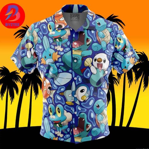 Water Type Starters Pokemon For Men And Women In Summer Vacation Button Up Hawaiian Shirt