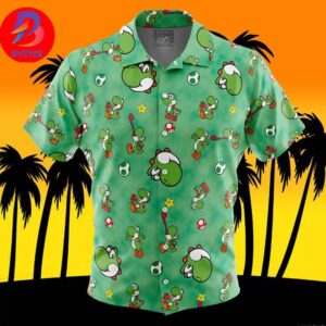 Yoshi Pattern Super Mario For Men And Women In Summer Vacation Button Up Hawaiian Shirt