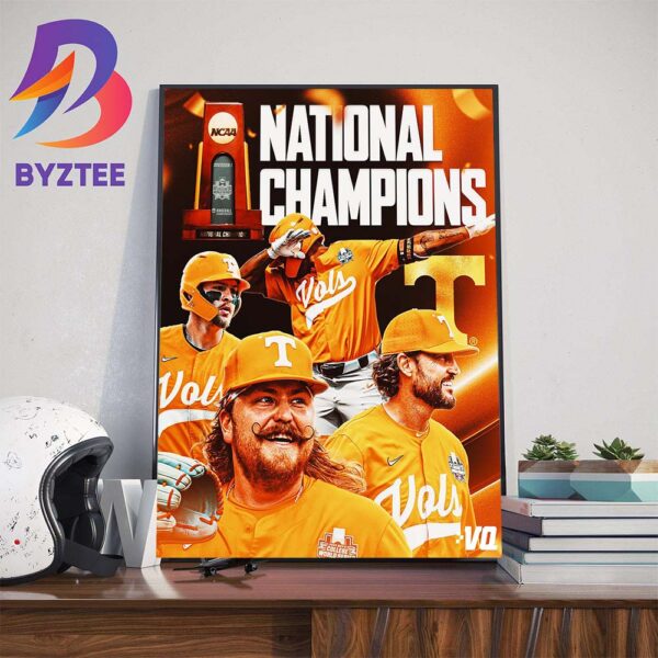 2024 National Champions NCAA Mens College World Series Are Tennessee Volunteers Baseball Wall Decor Poster Canvas