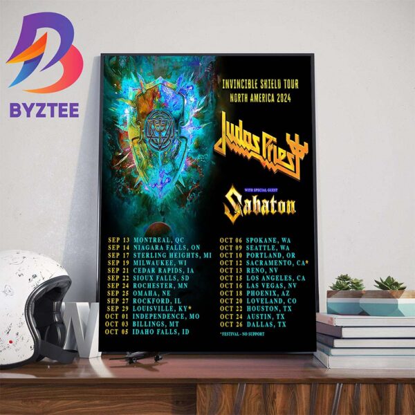 Judas Priest Invincible Shield Tour North America 2024 With Special Guest Sabaton For September And October 2024 Wall Decor Poster Canvas