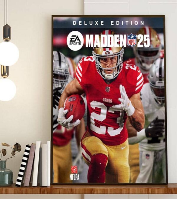 Official Deluxe Edition Christian McCaffrey On Cover Athlete The EA Sports Madden NFL 25 Wall Decor Poster Canvas