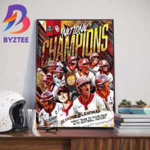 Oklahoma Softball Back-To-Back-To-Back-To-Back National Champions NCAA Division I Womens College World Series Wall Decor Poster Canvas