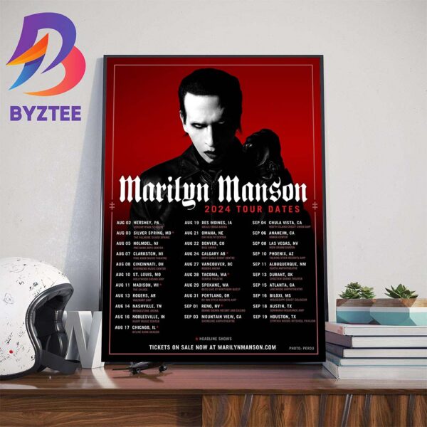 Marilyn Manson August And September 2024 Tour Dates Official Poster Wall Decor Poster Canvas