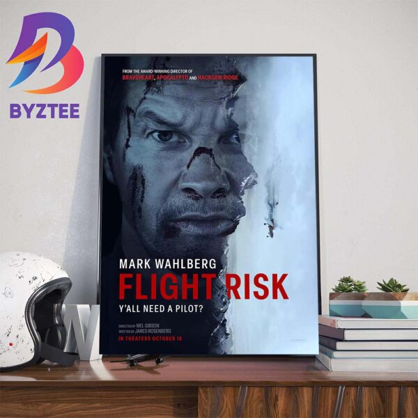 Official Poster Flight Risk Of Mel Gibson With Starring Mark Wahlberg Wall Decor Poster Canvas