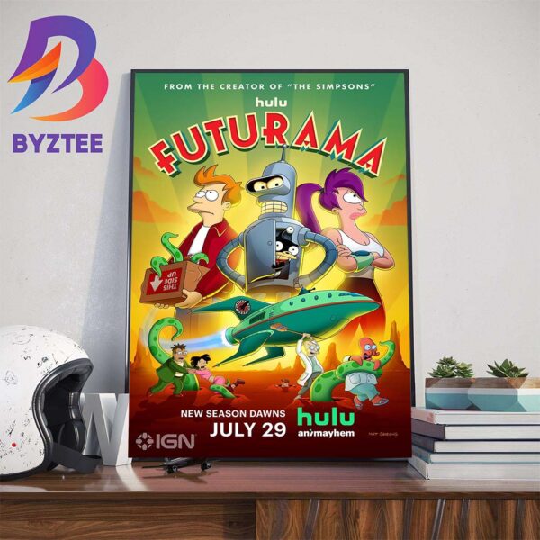 Official Poster Futurama Season 12 Premieres July 29th 2024 On Hulu Home Decorations Poster Canvas