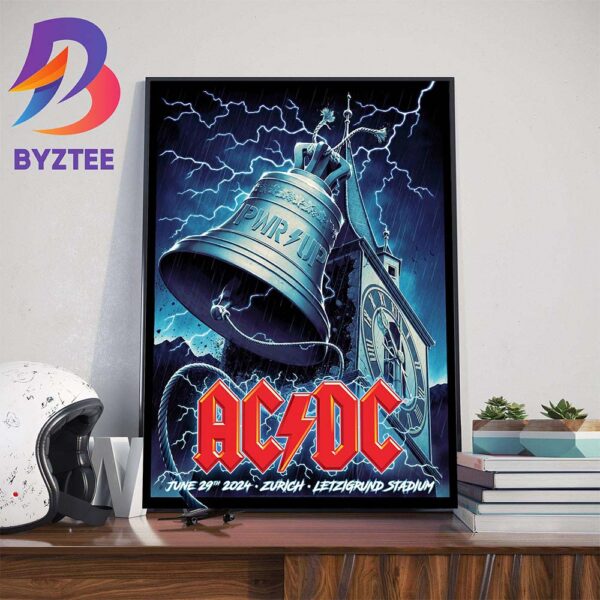 Official Poster PWR Up Tour ACDC Show In Zurich Switzerland At Letzigrund Stadium June 29th 2024 Wall Decor Poster Canvas
