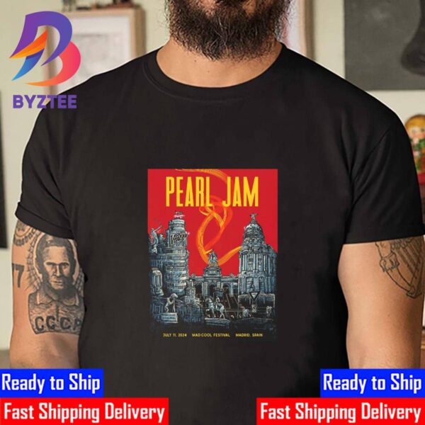 Pearl Jam Dark Matter Show Limited Merch Poster At Mad Cool Festival Madrid Spain July 11th 2024 Unisex T-Shirt