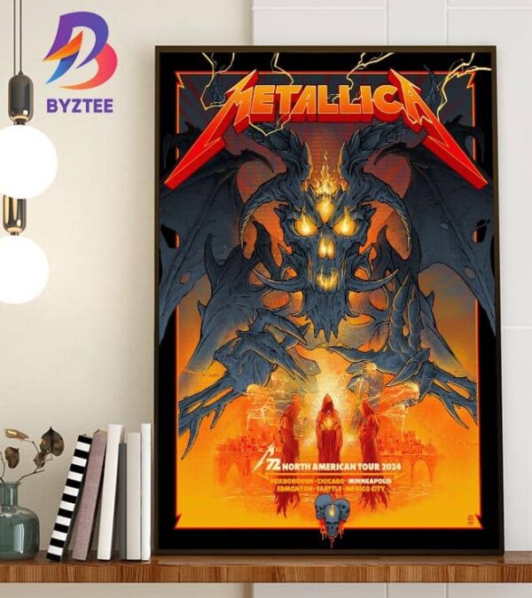 Metallica M72 World Tour And M72 North American Tour 2024 Exclusive Pop-Up Shop Poster For M72 Minneapolis At US Bank Stadium Minneapolis MN US August 16th And 18th 2024 Home Decor Poster Canvas