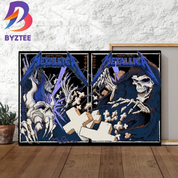 Metallica World Tour M72 Chicago August 9th And 11st 2024 Full Poster Night 1 And Night 2 The Skeleton At Soldier Field Chicago IL US For M72 North American Tour 2024 Home Decor Poster Canvas