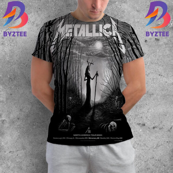 Metallica World Tour M72 North America Tour 2024 Exclusive Pop-Up Shop Poster The Deer Woman For M72 Edmonton At Commonwealth Stadium Edmonton Alberta CA August 23th And 25th 2024 All Over Print Shirt