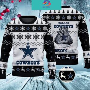 Dallas Cowboys America Team With Star Logo and Glove White And Black Color For Mens And Women Christmas Ugly Sweater