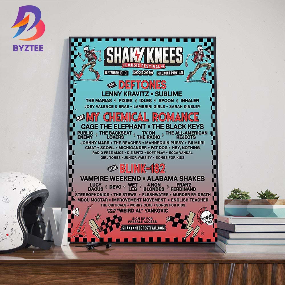 Shaky Knees Music Festival With Headliners Deftones My Chemical Romance And Blink-182 At Piedmont Park Atlanta GA September 19-21 2025 Wall Decor Poster Canvas Shaky Knees Music Festival With Headliners Deftones My Chemical Romance And Blink-182 At Piedmont Park Atlanta GA September 19-21 2025 Wall Decor Poster Canvas