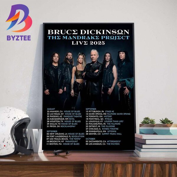 Bruce Dickinson The Mandrake Project Live 2025 North American Tour Date List Start On August 22nd 2025 Wall Art Decor Poster Canvas