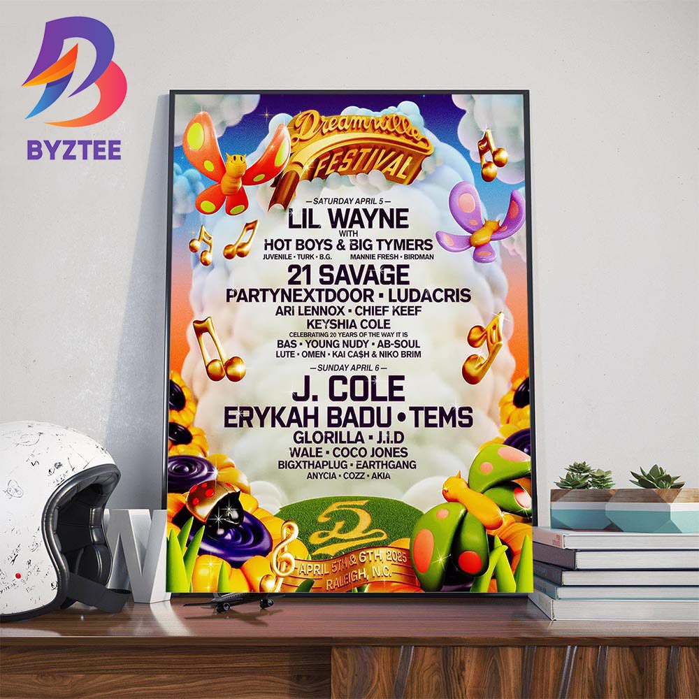 Dreamville Festival 2025 Full Line-Up With Headliners Lil Wayne 21 Savage And J Cole At Dorothea Dix Park Raleigh NC On April 5-6 2025 Wall Art Decor Poster Canvas Dreamville Festival 2025 Full Line-Up With Headliners Lil Wayne 21 Savage And J Cole At Dorothea Dix Park Raleigh NC On April 5-6 2025 Wall Art Decor Poster Canvas