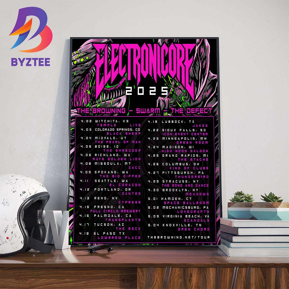 Electronicore 2025 With The Browning Swarm And The Defect Dates List Wall Art Decor Poster Canvas Electronicore 2025 With The Browning Swarm And The Defect Dates List Wall Art Decor Poster Canvas